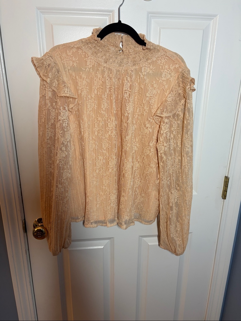 Anthropologie Lace Ruffle High-Neck Blouse - Peach